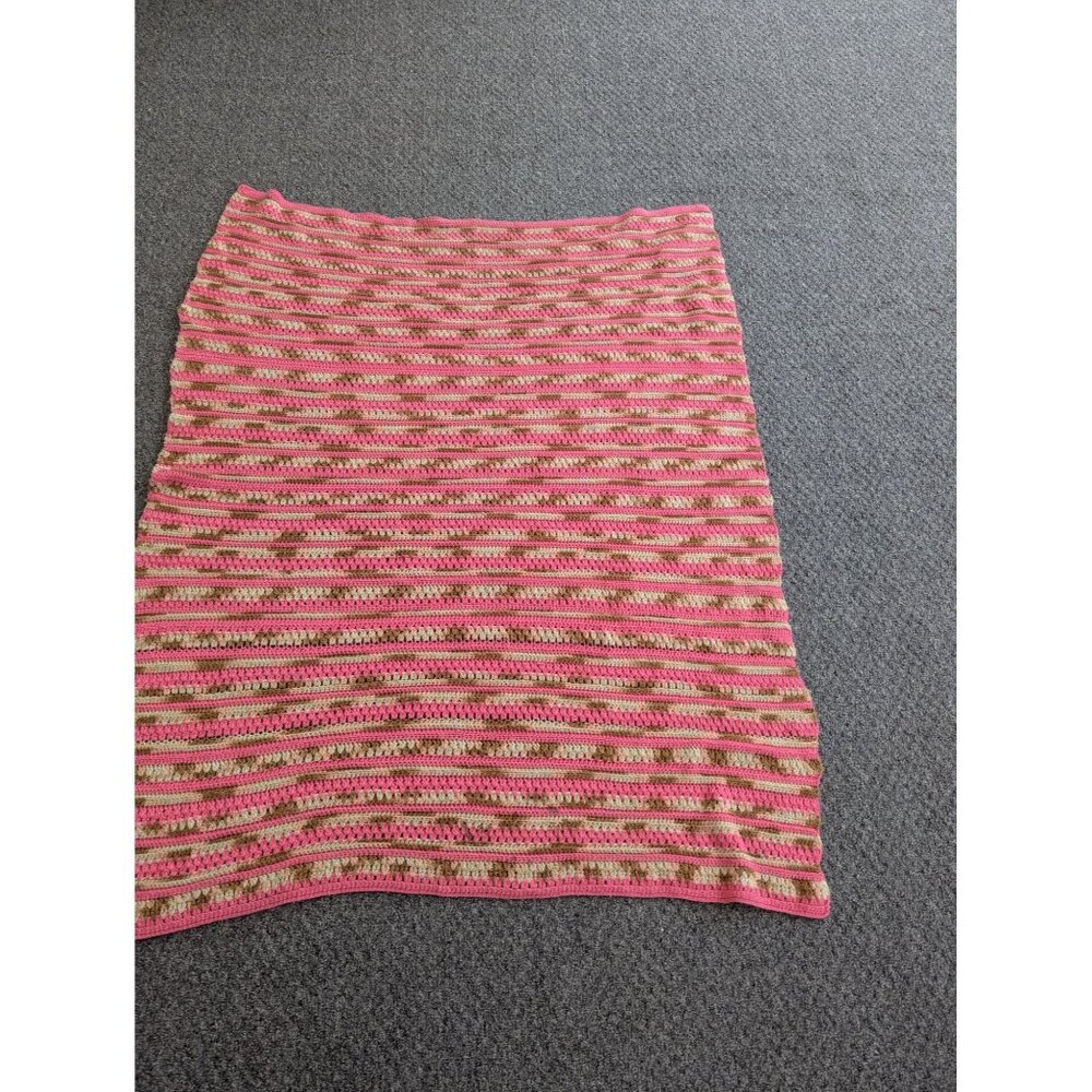 Hand Made Crochet Knit Afghan Throw Lap Blanket 59" x 49" Pinks
